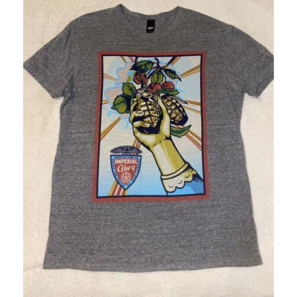 OBEY T Shirt L Gray Grenade Fruit American Arms Imperial Glory Shepard Fairey